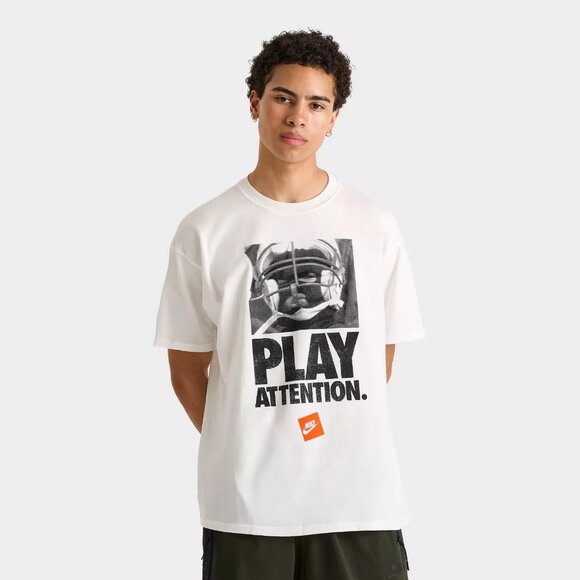NWT Men's Nike Sportswear Play Attention Graphic T-Shirt- LARGE - Picture 1 of 7